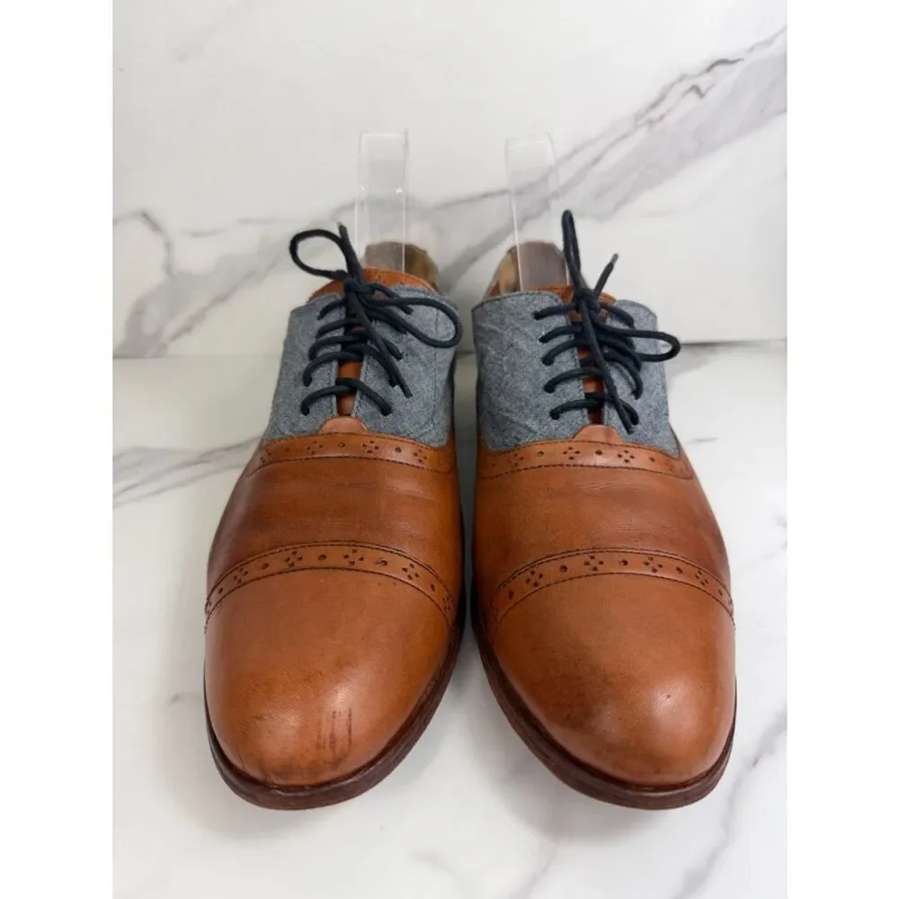 Cole Haan Men’s 10.5 Brown Leather Gray Canvas Cap Toe Oxford Shoes